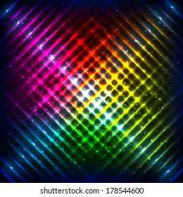 Rainbow neon grid vector background