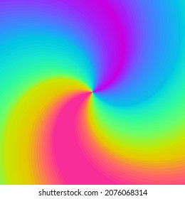 Rainbow neon swirl background  Radial gradient rainbow twisted spiral  Vector illustration