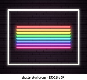 Rainbow neon tube lights. Signboard. Sign on wall of night club. vector illustration