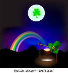 Rainbow at night. Patrick's day. GOLD . vector