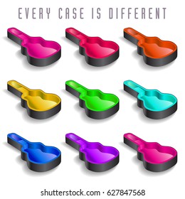 A rainbow of nine guitar cases for print or web  