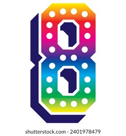 Ilustración vectorial número ocho del arco iris. Número 8 3D Aislado En Fondo Blanco
