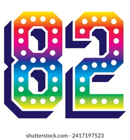 Rainbow Number Eighty Two Vector Illustration. 3D Number 82 Isolated On A White Background
