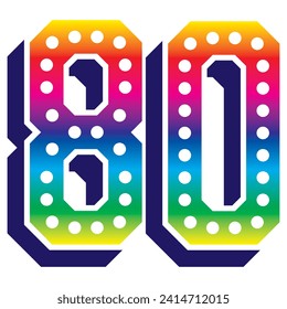 Ilustración del vector número 80 del arco iris. Número 3D 80 Aislado En Fondo Blanco
