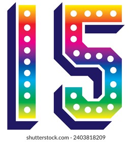 Rainbow Number Fifteen Vector Illustration. 3D Number 15 Isolated On A White Background
