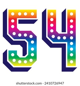 Rainbow Number Fifty Four Vector Illustration. 3D Number 54 Isolated On A White Background
