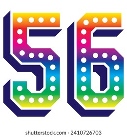 Rainbow Number Fifty Six Vector Illustration. 3D Number 56 Isolated On A White Background
