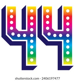 Rainbow Number Forty Four Vector Illustration. 3D Number 44 Isolated On A White Background
