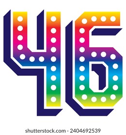 Rainbow Number Forty Six Vector Illustration. 3D Number 46 Isolated On A White Background
