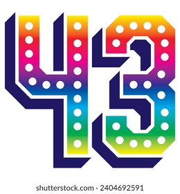 Rainbow Number Forty Three Vector Illustration. 3D Number 43 Isolated On A White Background
