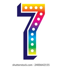 Regenbogennummer Sieben Vektorgrafik. 3D-Nummer 7 einzeln auf weißem Hintergrund
