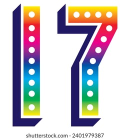 Rainbow Number Seventeen Vector Illustration. 3D Number 17 Isolated On A White Background
