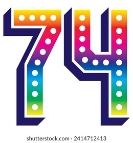 Rainbow Number Seventy Four Vector Illustration. 3D Number 74 Isolated On A White Background
