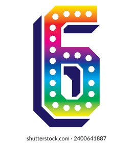 Ilustración del arco iris número seis vectores. Número 6 3D Aislado En Fondo Blanco
