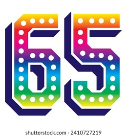 Rainbow Number Sixty Five Vector Illustration. 3D Number 65 Isolated On A White Background
