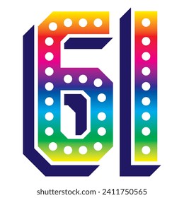 Ilustración del vector 61 del arco iris. Número 3D 61 Aislado En Fondo Blanco

