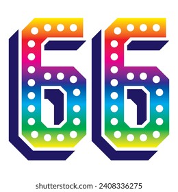 Ilustración de 66 vectores en arco iris. Número 3D 66 Aislado En Fondo Blanco
