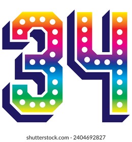 Rainbow Number Thirty Four Vector Illustration. 3D Number 34 Isolated On A White Background
