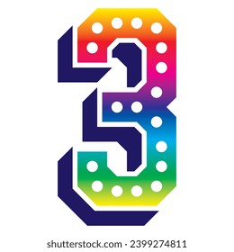 Rainbow Number Three Vector Illustration. 3D Number 3 Isolated On A White Background