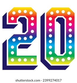 Rainbow Number Twenty Vector Illustration. 3D Number 20 Isolated On A White Background