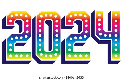 Rainbow Number Two Thousand Twenty-Four Vector Illustration. 3D Number2024 Isolated On A White Background
