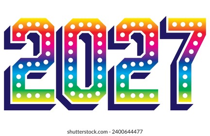 Rainbow Number Two Thousand Twenty-Seven Vector Illustration. 3D Number2027 Isolated On A White Background
