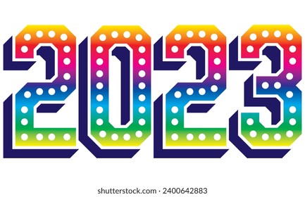 Rainbow Number Two Thousand Twenty-Three Vector Illustration. 3D Number2023 Isolated On A White Background
