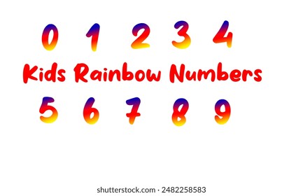 Rainbow numbers from 0-9, isolated on a white background.