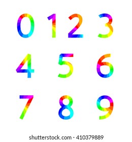 Rainbow numbers with square corners from zero to nine, vector illustration.