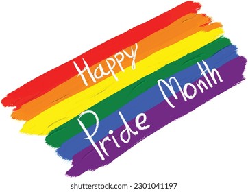 Rainbow oil paint brush  style with happy pride month text.LGBT month watercolor texture concept. Vector illustration