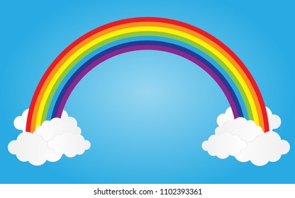 rainbow on blue sky with clouds,vector illustration.