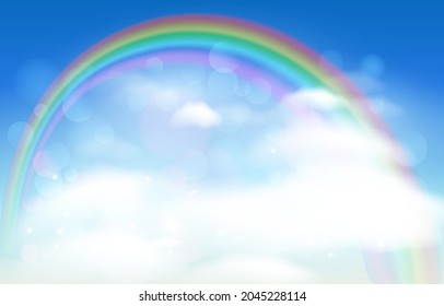 rainbow on the blue sky with waterdrop bokeh effect