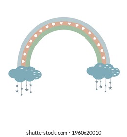 Rainbow on clouds with boho pattern, color isolated vector illustration, icon, clipart