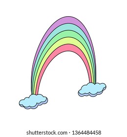 
Rainbow on the clouds cartoon style. T-shirt print vector