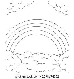 Rainbow on clouds. Coloring book page for kids. Cartoon style. Vector illustration isolated on white background.