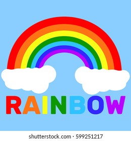Rainbow on clouds with multicolor text