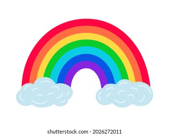 Rainbow on clouds. Vector rainbows arch cloud ends icon illustration on white background, multicolored lgbt pride diverse harmonie vivid design concept simple image
