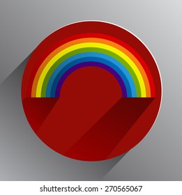 Rainbow on a Round Red Sign with a Soft Shadow, Vector Illustration