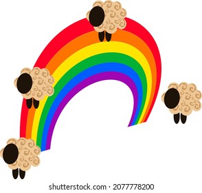 rainbow on it sheep,vector drawing,isolate on a white background