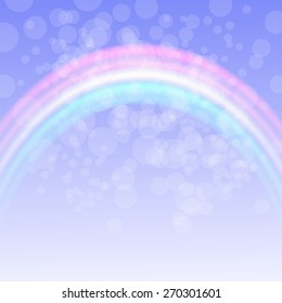 Rainbow on Spring Sky. Natural Seasonal Blurred Background. 