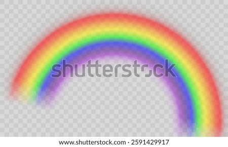 Rainbow on transparent background. Raindrops.  Realistic rainbows. Rainbow icon, effect after rain. Vector illustration. Transparent rainbows. Downpour, hail rainy weather. Png