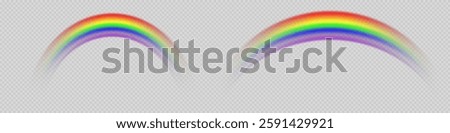 Rainbow on transparent background. Raindrops.  Realistic rainbows. Rainbow icon, effect after rain. Vector illustration. Transparent rainbows. Downpour, hail rainy weather. Png