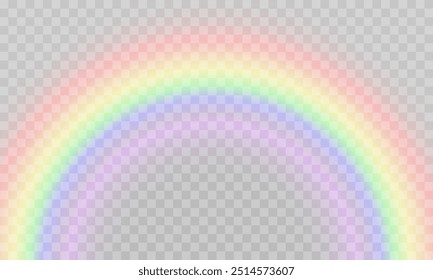 Arco iris sobre fondo transparente. Arcoíris realistas en diferentes formas y tamaños. Arco iris, efecto después de la lluvia. Ilustración vectorial. Arcoíris transparente. Aguacero, granizo Clima lluvioso. png