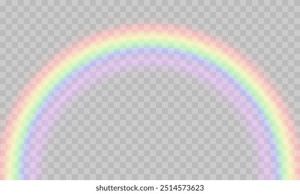 Rainbow on transparent background. Realistic rainbows in different shape and size. Rainbow, effect after rain. Vector illustration. Transparent rainbows. Downpour, hail rainy weather. png