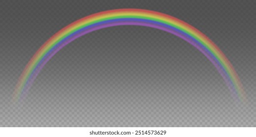 Rainbow on transparent background. Realistic rainbows in different shape and size. Rainbow, effect after rain. Vector illustration. Transparent rainbows. Downpour, hail rainy weather. png