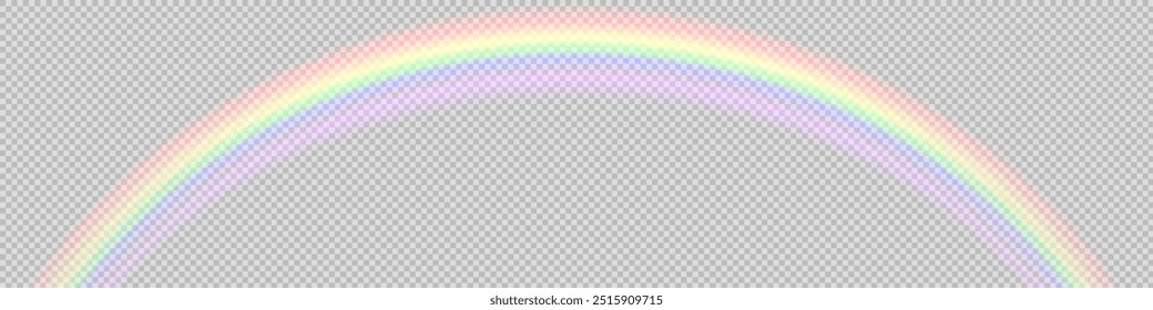 Rainbow on transparent background. Realistic rainbows in different shape and size. Rainbow, effect after rain. Vector illustration. Transparent rainbows. Downpour, hail rainy weather. png