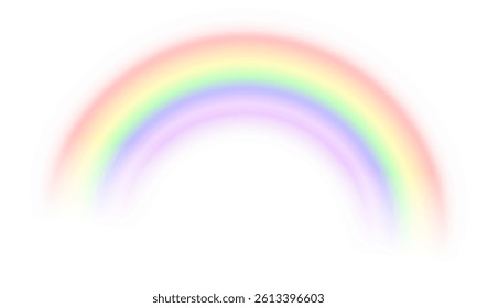 Rainbow on transparent background. Realistic vector rainbows in various shapes and sizes. Weather effect after rain or storm. Isolated illustration in PNG format.