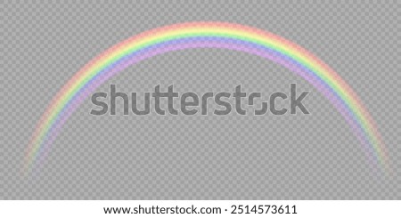 Rainbow on transparent background. Realistic rainbows in different shape and size. Rainbow, effect after rain. Vector illustration. Transparent rainbows. Downpour, hail rainy weather. png