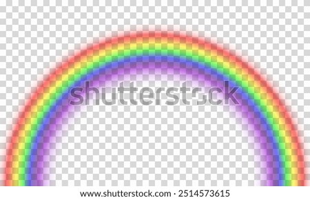 Rainbow on transparent background. Realistic rainbows in different shape and size. Rainbow, effect after rain. Vector illustration. Transparent rainbows. Downpour, hail rainy weather. png