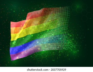 rainbow on vector 3d flag on green background with polygons and data numbers